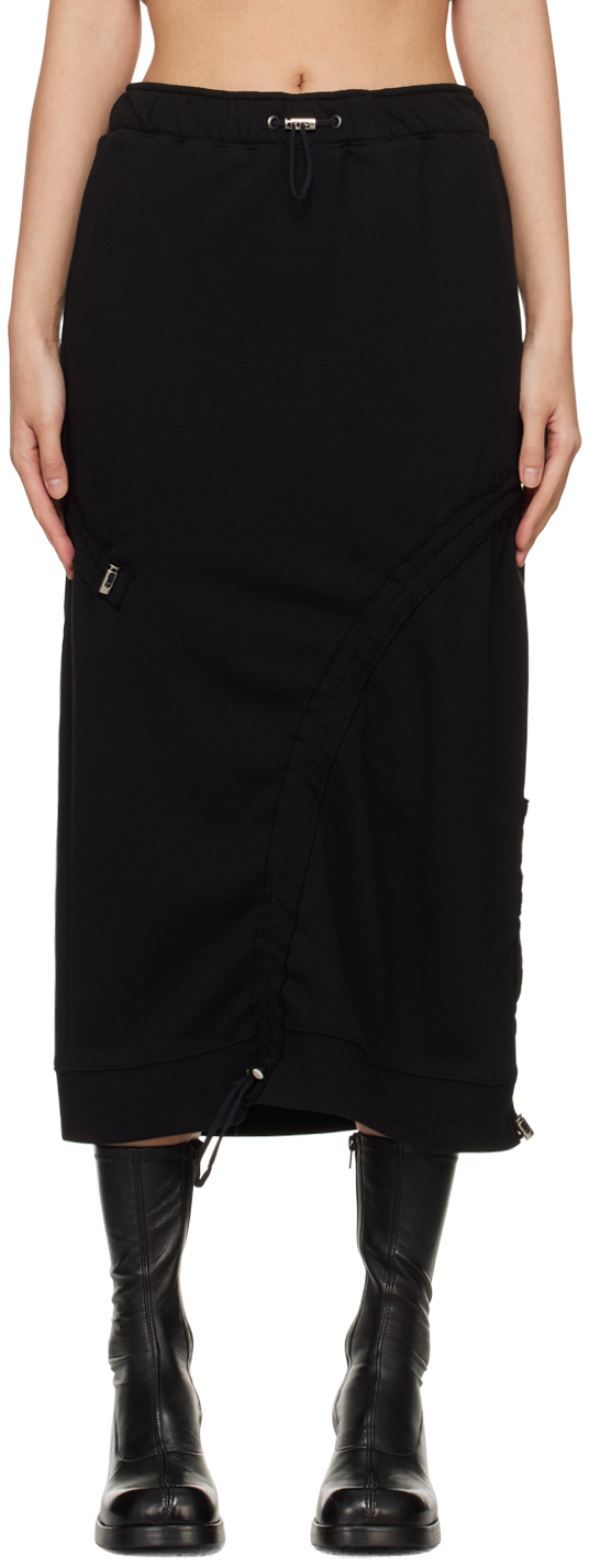 Black Shirring Midi Skirt