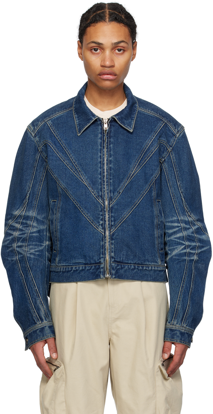 lesugiatelier: Blue Paneled Denim Jacket | SSENSE