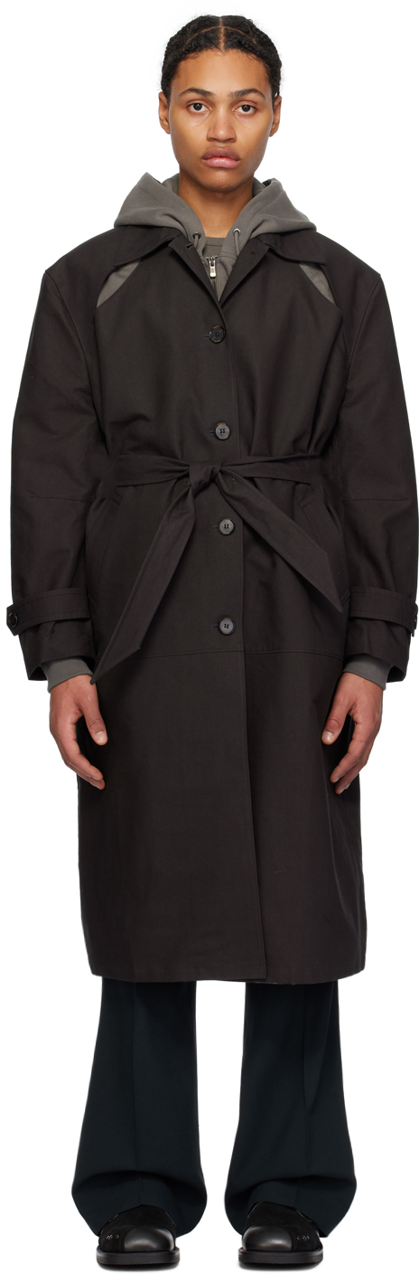 Lesugiatelier Black Cutout Trench Coat In Dark Grey