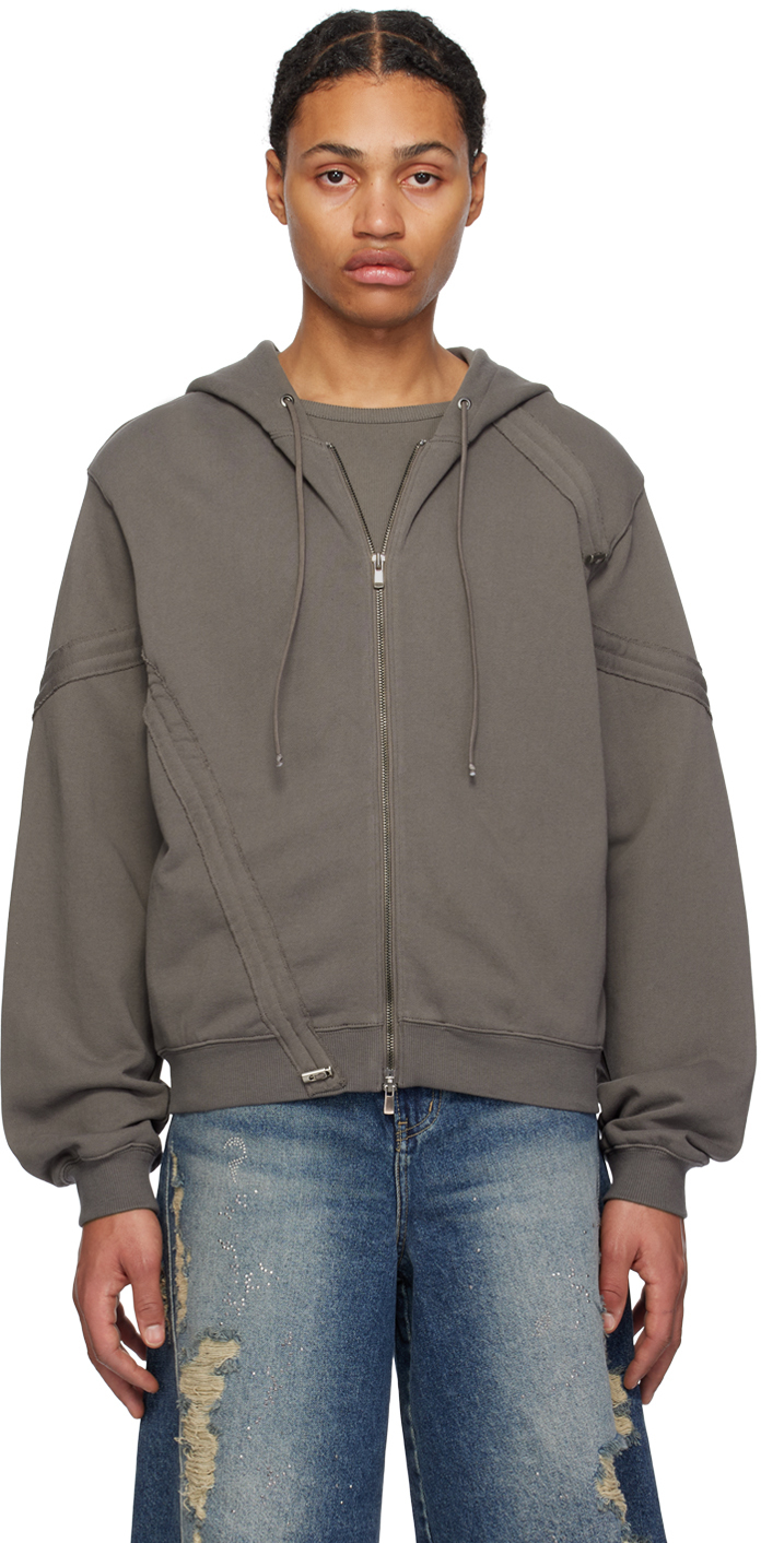 Gray Drawstrings Hoodie by lesugiatelier on Sale