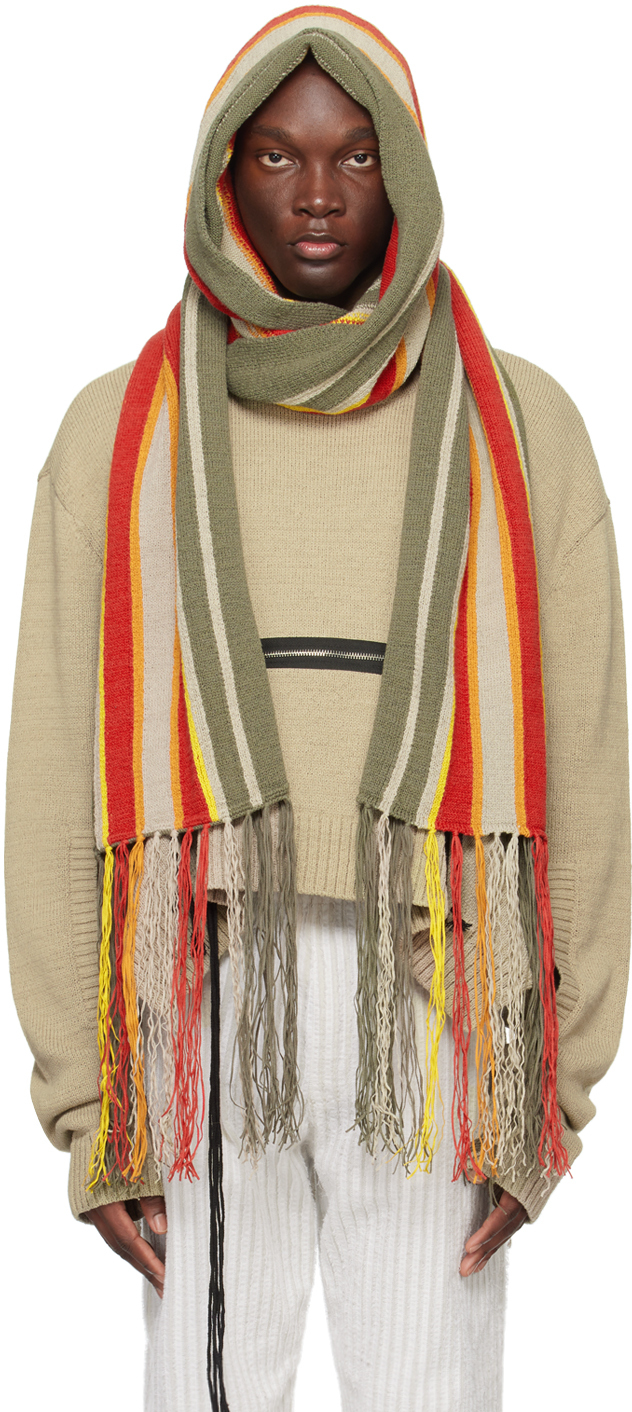 Gray & Red Stripe Hooded Scarf by Craig Green on Sale