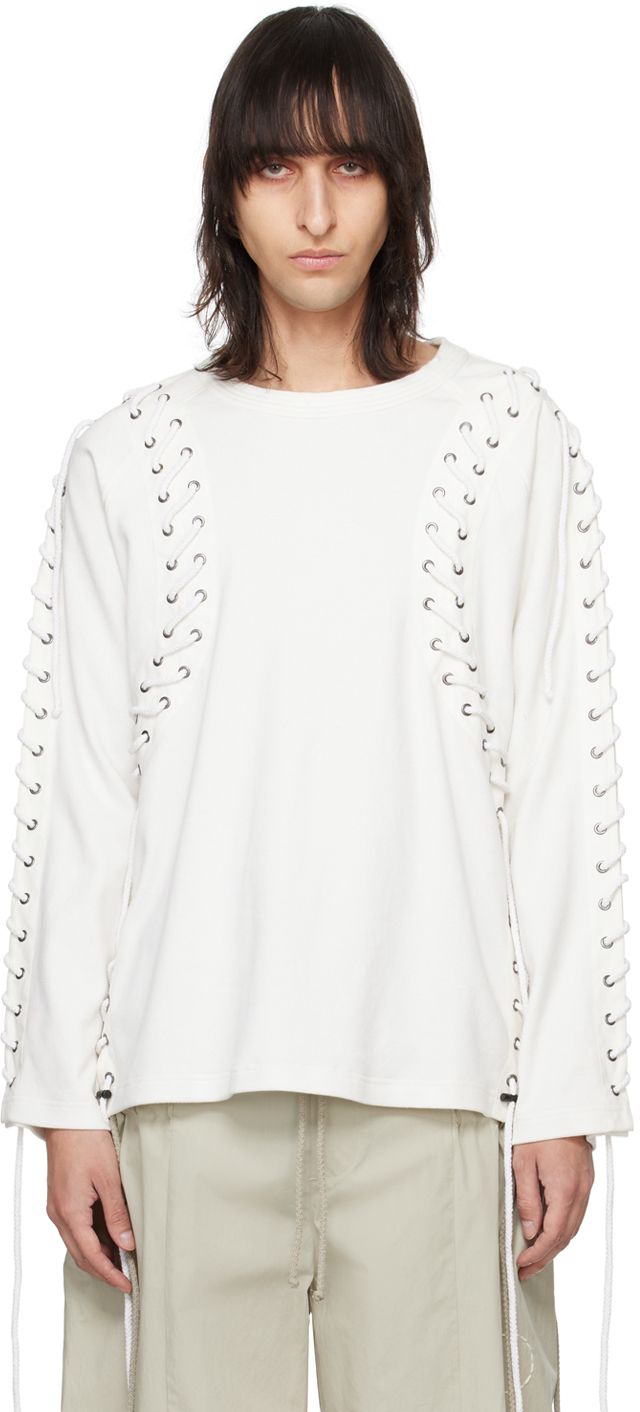 White Lace-Up Long Sleeve T-Shirt