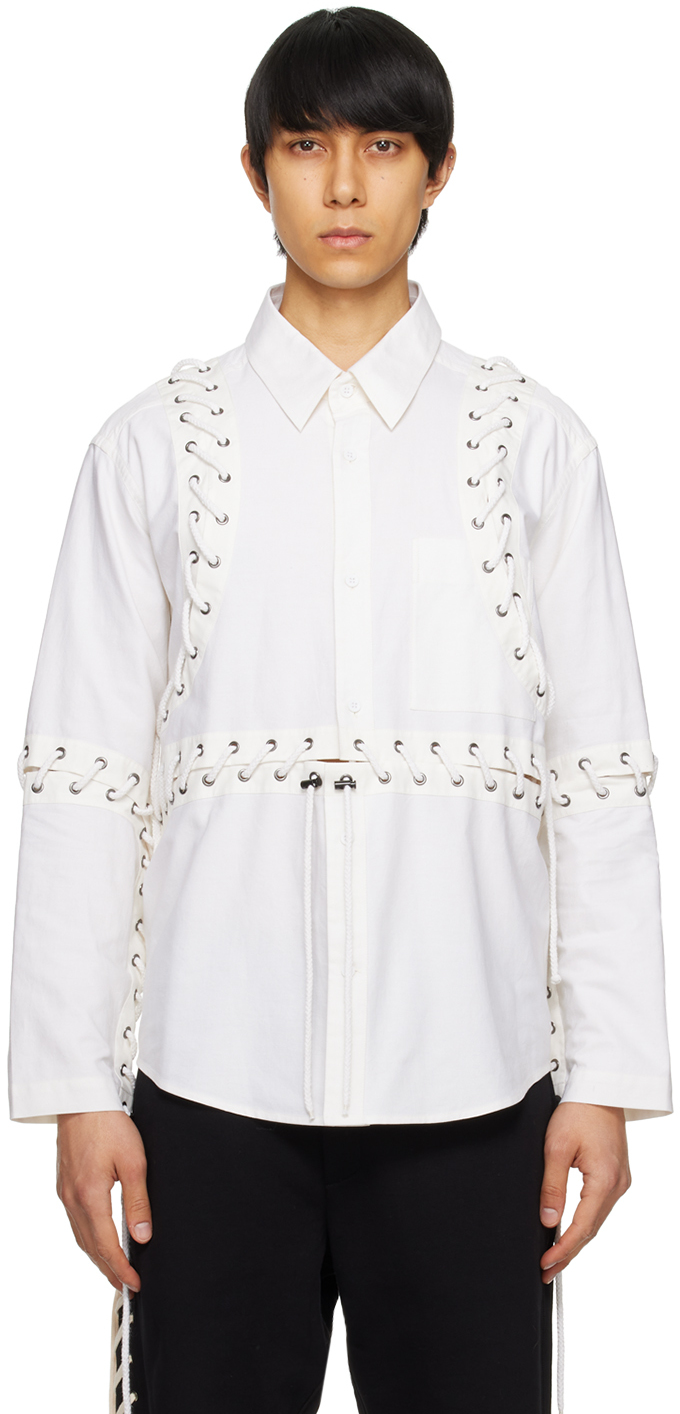 Shop Craig Green White Deconstructed Laced Shirt