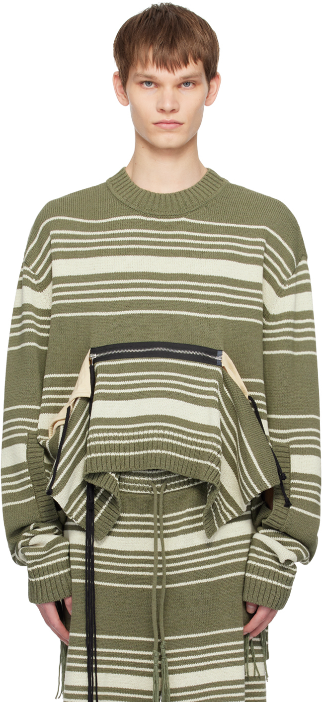 Craig Green Ssense Exclusive Green Sweater In Olive Mono Stripe