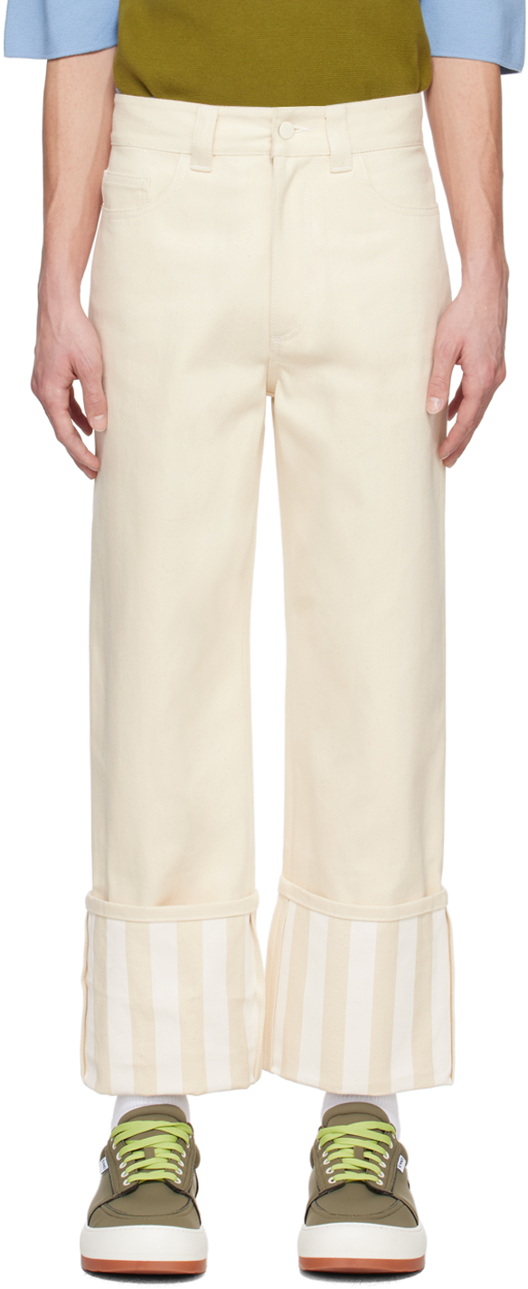 Shop Sunnei Beige Bellidentro Jeans In 7507 Ecru/white Stri