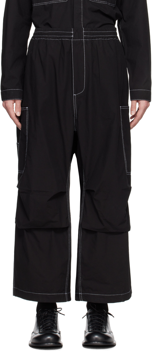 Sunnei Black Coulisse Cargo Trousers In 001 Black