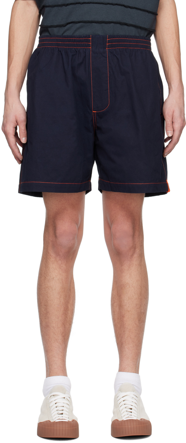 Sunnei Navy Elastic Shorts In 7758 Mid Washed Deni