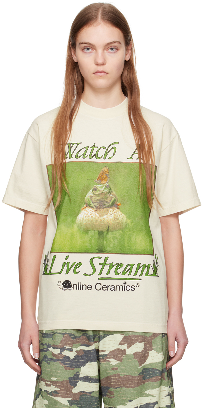 Beige 'Watch A Live Stream' T-Shirt