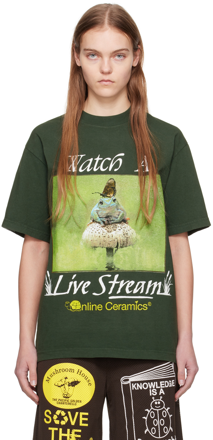 Online Ceramics Green 'watch A Live Stream' T-shirt In Ivy
