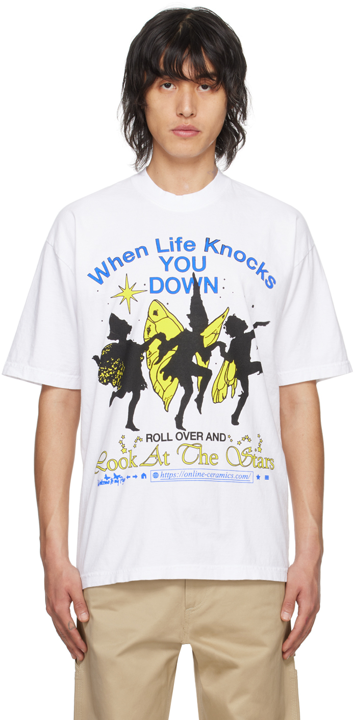 White 'Look At The Stars' T-Shirt by Online Ceramics on Sale