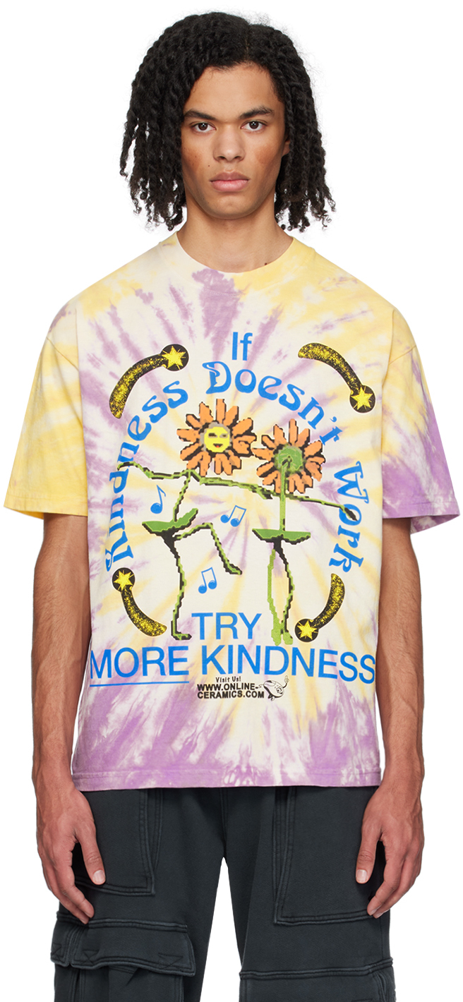Shop Online Ceramics Purple & Yellow 'try More Kindness' T-shirt In Hand Dyed Tie-dye