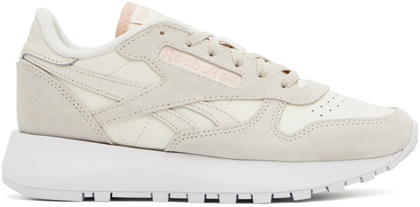 Shop Reebok Off-white & Taupe Classic Leather Sneakers In Bon/chalk/blush