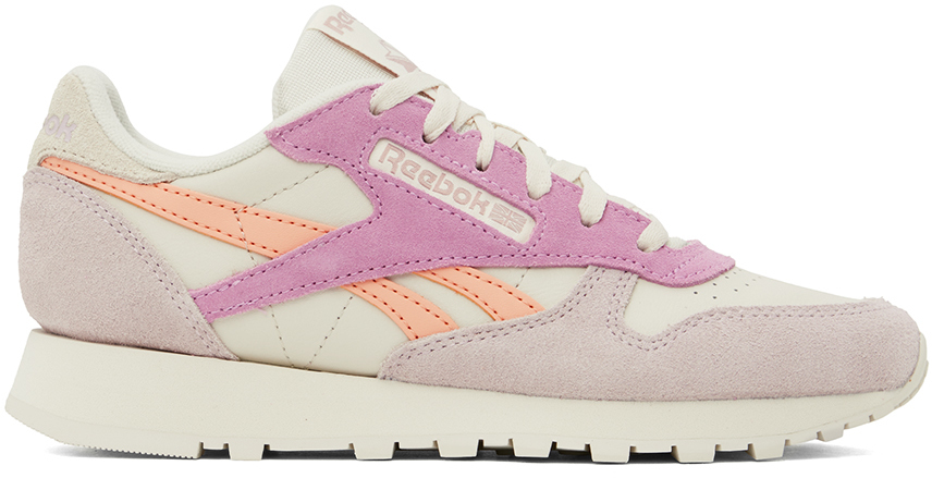 Reebok Off-white & Pink Classic Leather Sneakers In Bon/peaglo/ashlil
