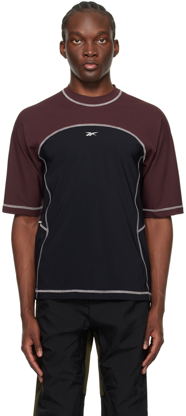 Reebok Burgundy & Black Ribbed Training T-shirt In Bordeaux/black