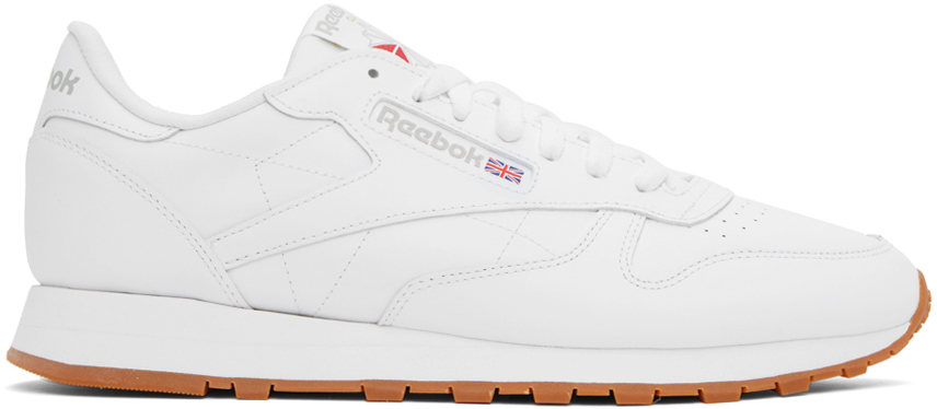 Shop Reebok White Classic Leather Sneakers In Ftwwht/pugry3/rbkg03