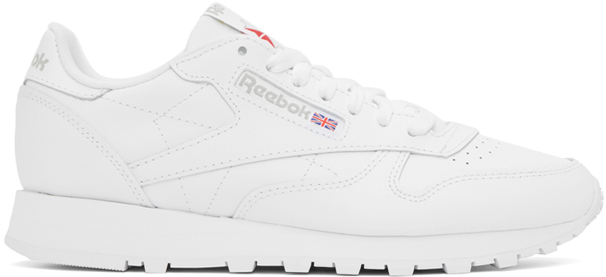 Reebok White Classic Leather Sneakers In Ftwwht/ftwwht/pugry3