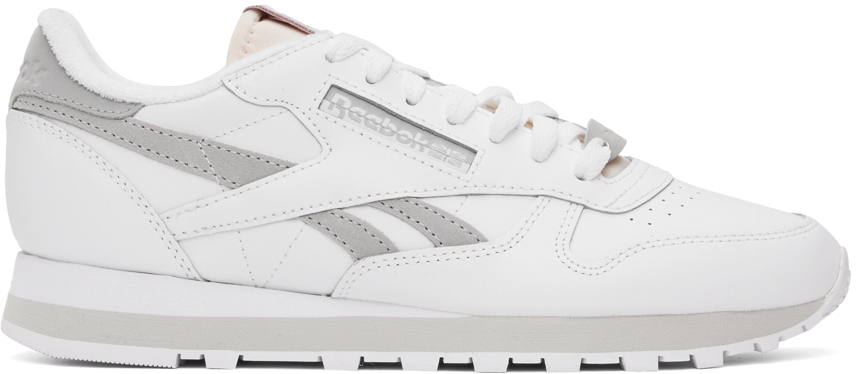 Reebok White & Grey Classic Leather Trainers In Ftwwht/pugry3/pugry2