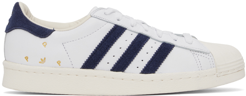 Adidas Originals White & Navy Pop Trading Company Edition Superstar Adv Sneakers In White/navy/chalk