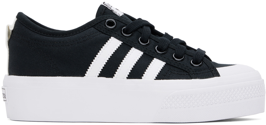 Shop Adidas Originals Black & White Nizza Platform Sneakers In Core Black/white