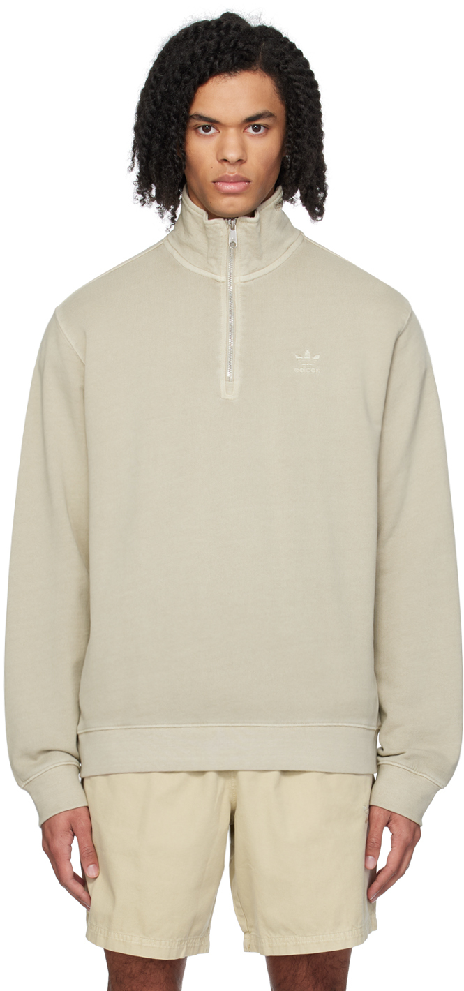 Adidas Originals Beige Half-zip Sweatshirt In Putty Grey