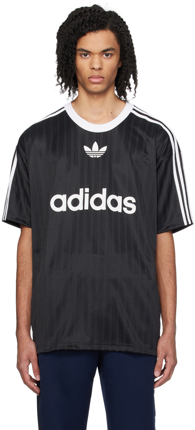 adidas Originals T shirt noir et blanc rayures SSENSE France