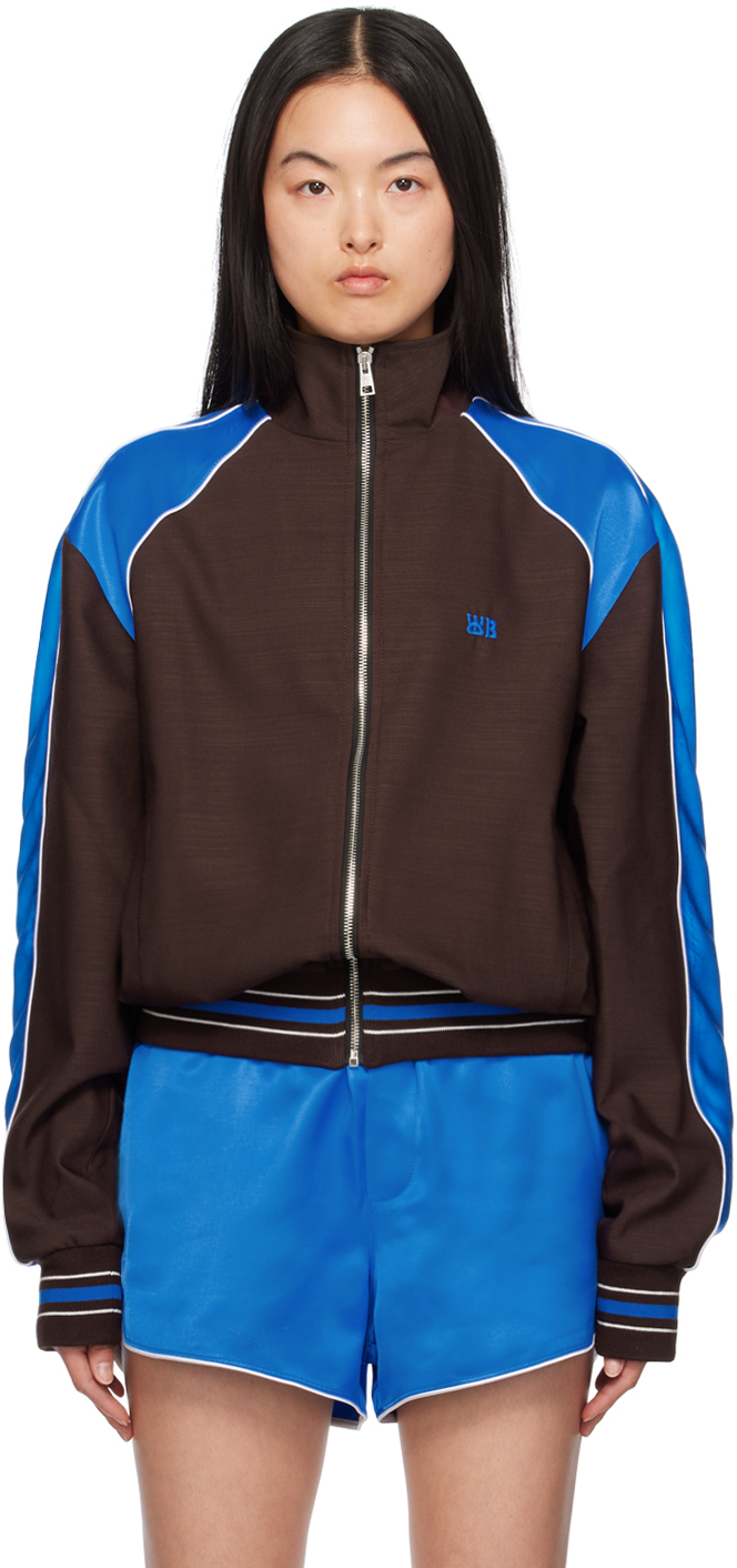 Shop Wales Bonner Brown & Blue Courage Track Jacket In Dark Brown And Blue