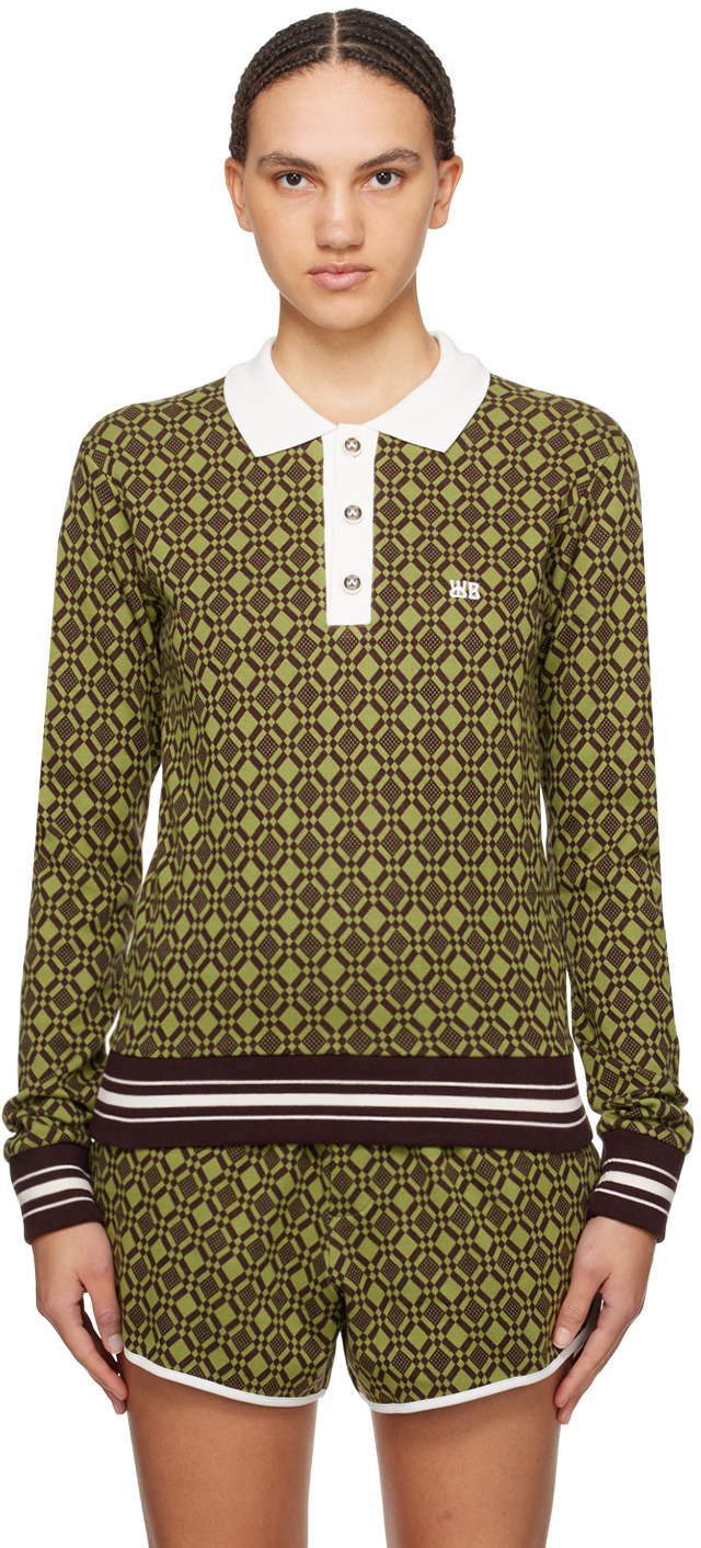 Shop Wales Bonner Green & Brown 'the Power' Polo In Olive And Dark Brown