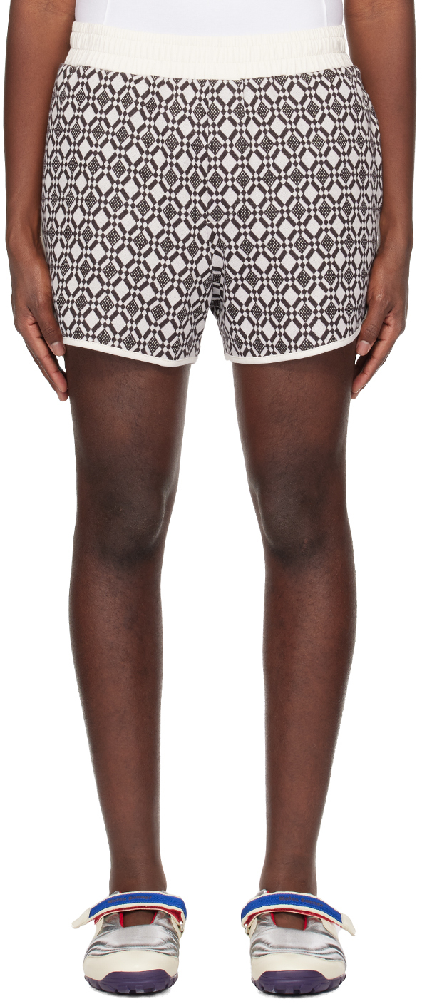 Wales Bonner White & Brown Selassie Shorts In Ivory And Dark Brown