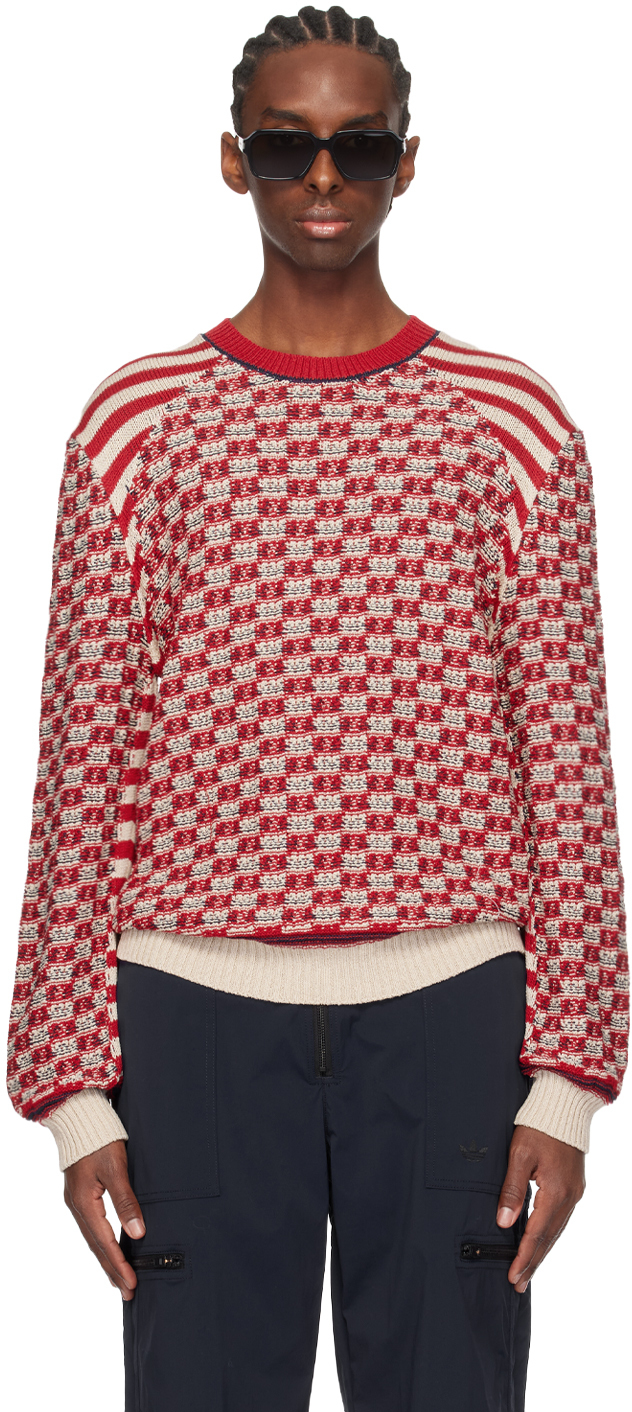 Shop Wales Bonner Red Unity Sweater In Red & Ivory