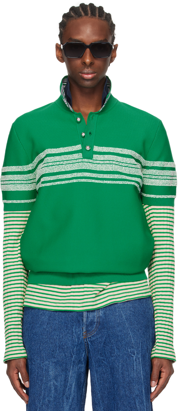 Wales Bonner Green Dawn Polo In Green & Ivory