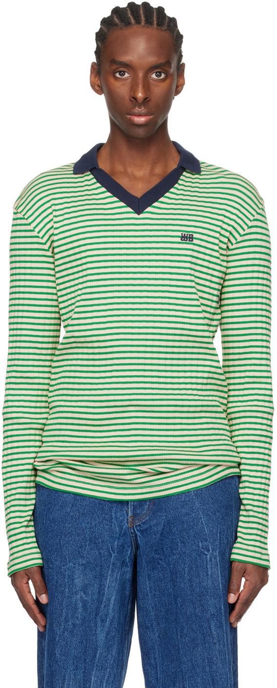 Shop Wales Bonner Green & Off-white Sonic Polo In Ivory And Green