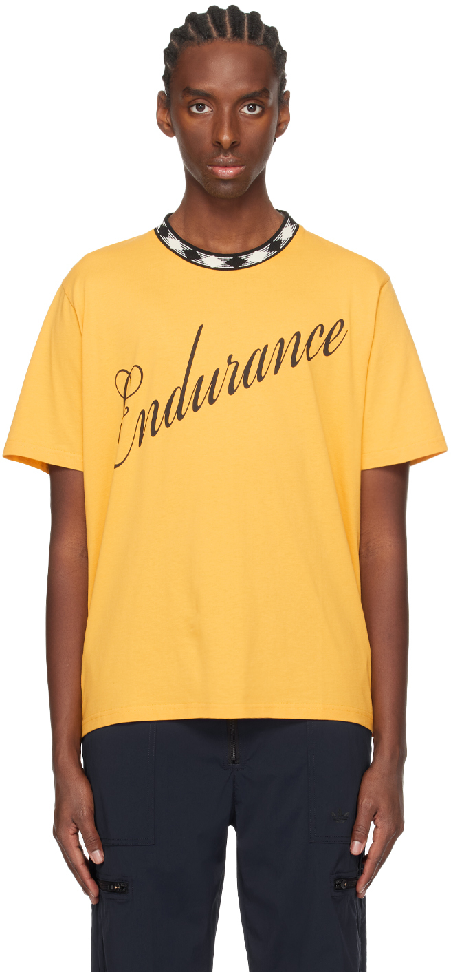 Shop Wales Bonner Yellow 'endurance' T-shirt In Turmeric