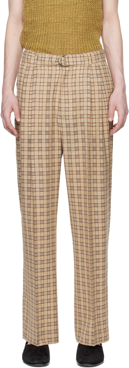 Shop Cmmn Swdn Brown Omari Trousers In Brown Check