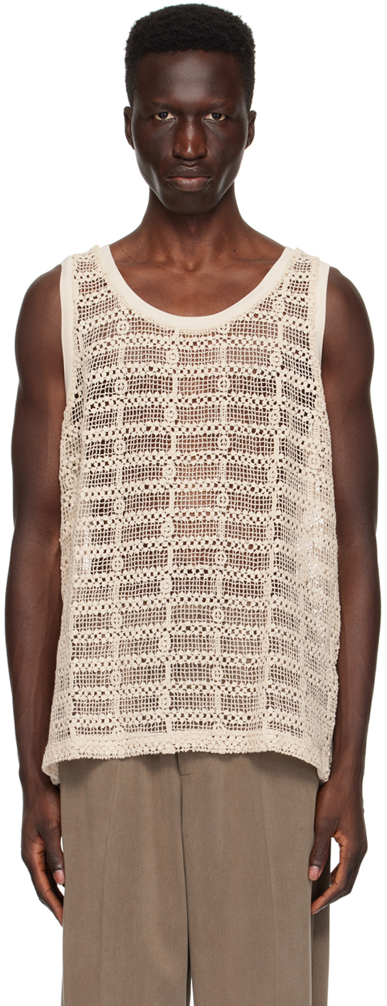 Shop Cmmn Swdn Off-white Sheer Tank Top In Cotton Lace