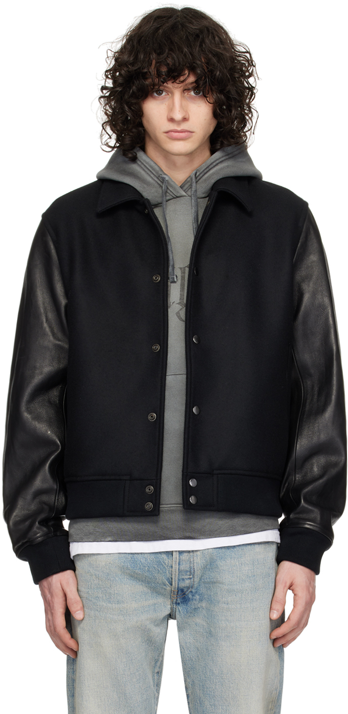 Shop John Elliott Black Varsity Leather Jacket