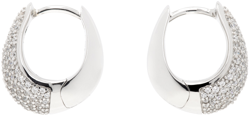 Silver Ice Hoop Small Pave Earrings