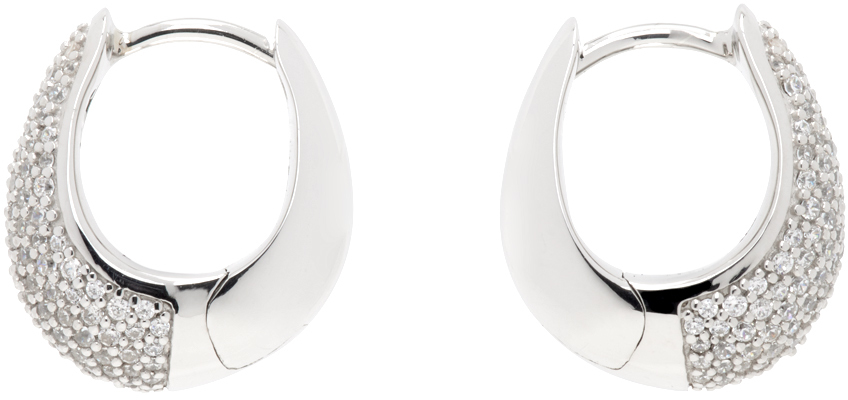 Tom Wood: Silver Ice Hoop Small Pave Earrings | SSENSE Canada