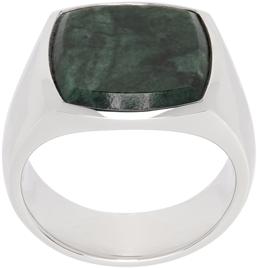 Tom Wood Silver Cushion Green Marble Ring In 925 Sterling Silver