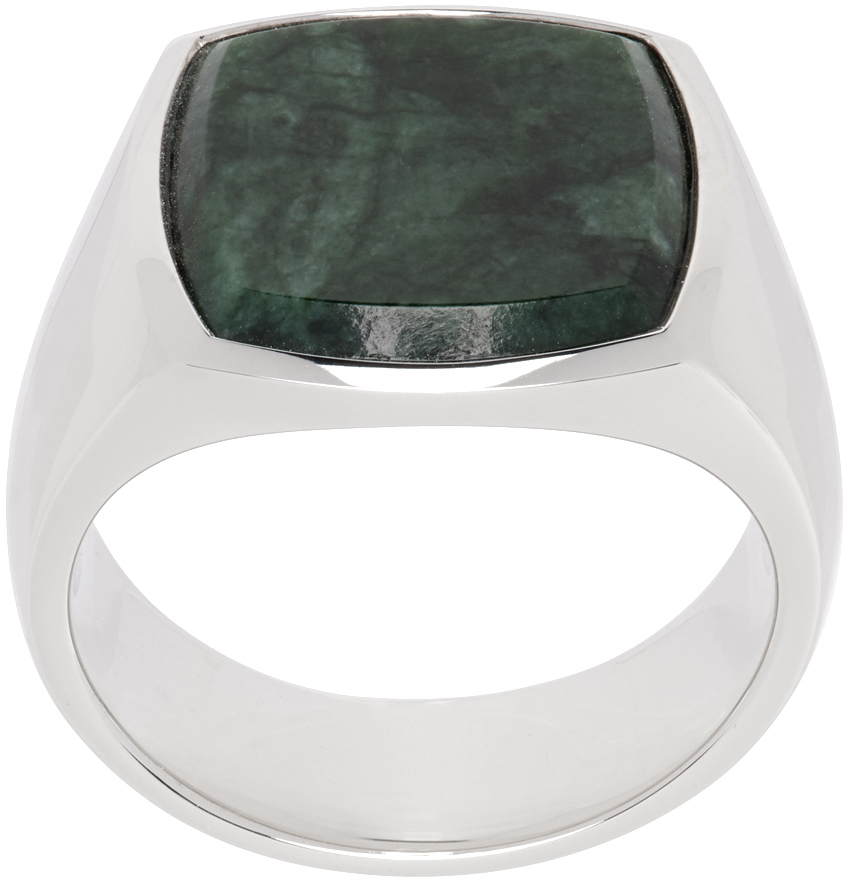 Silver Cushion Green Marble Ring