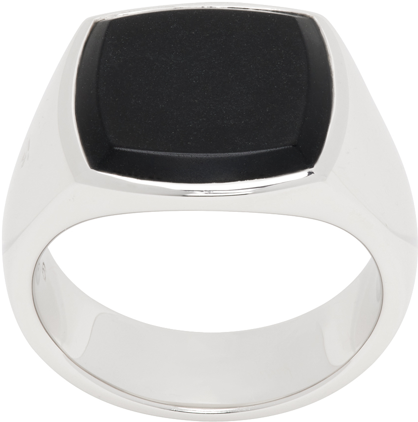 Tom Wood: Silver Cushion Black Onyx Ring | SSENSE UK