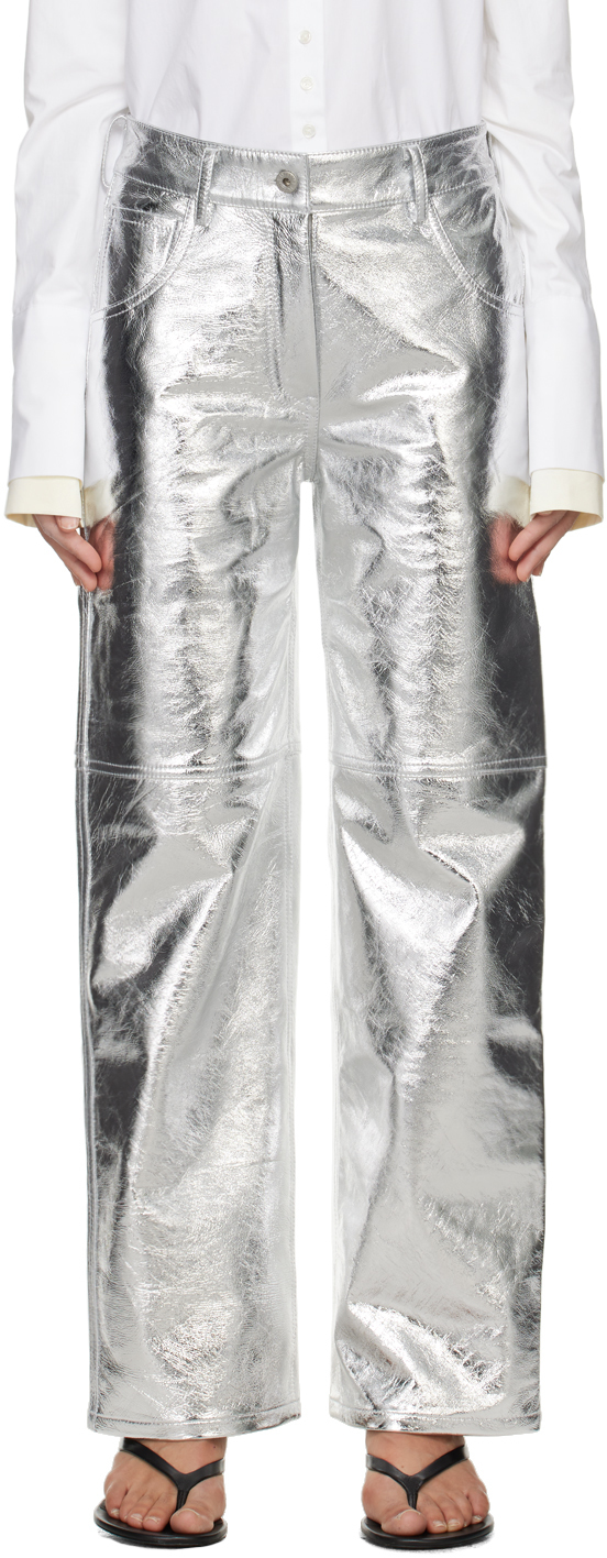 Shop Interior Silver 'the Sterling' Leather Pants In Aluminum