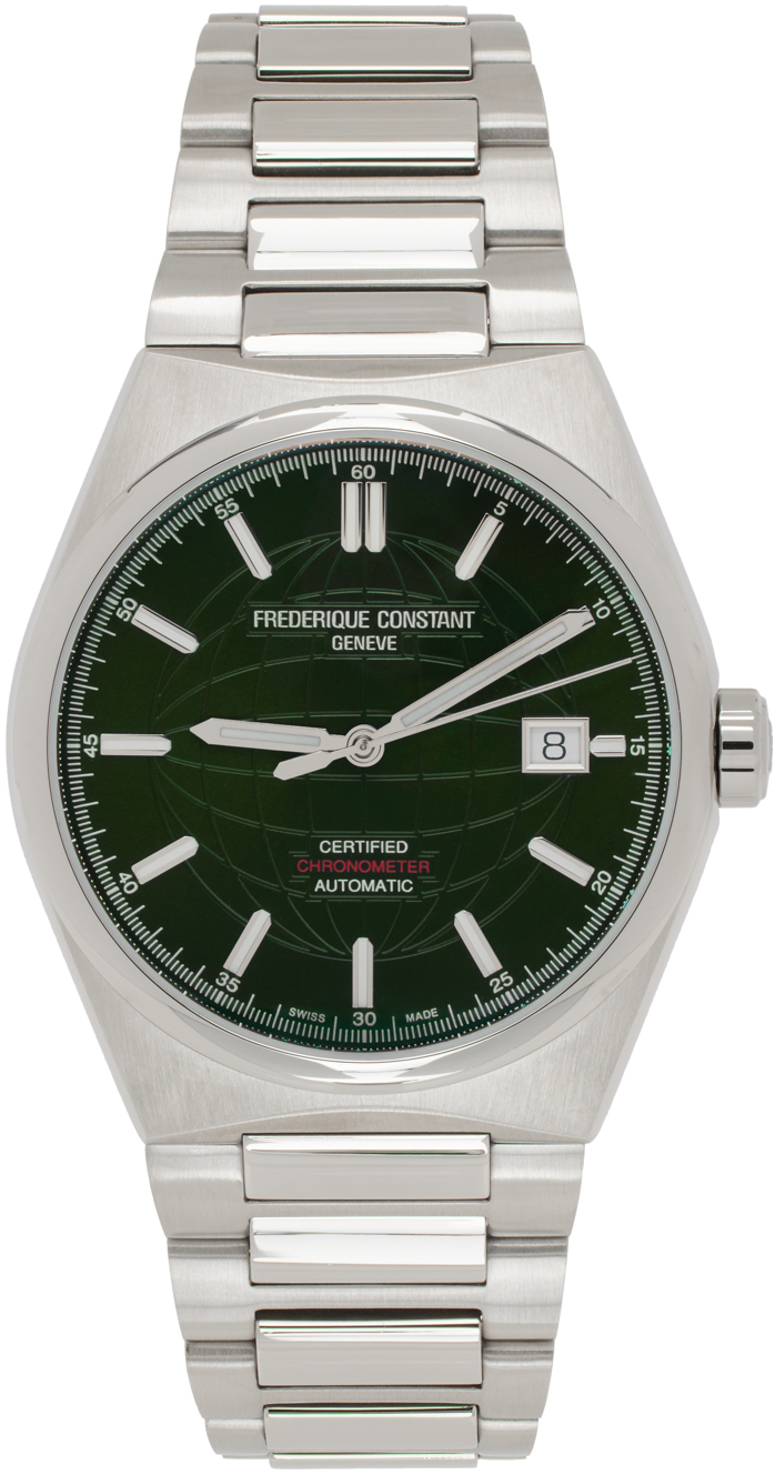 Frederique Constant Silver Highlife Automatic Cosc Watch In Green/silver