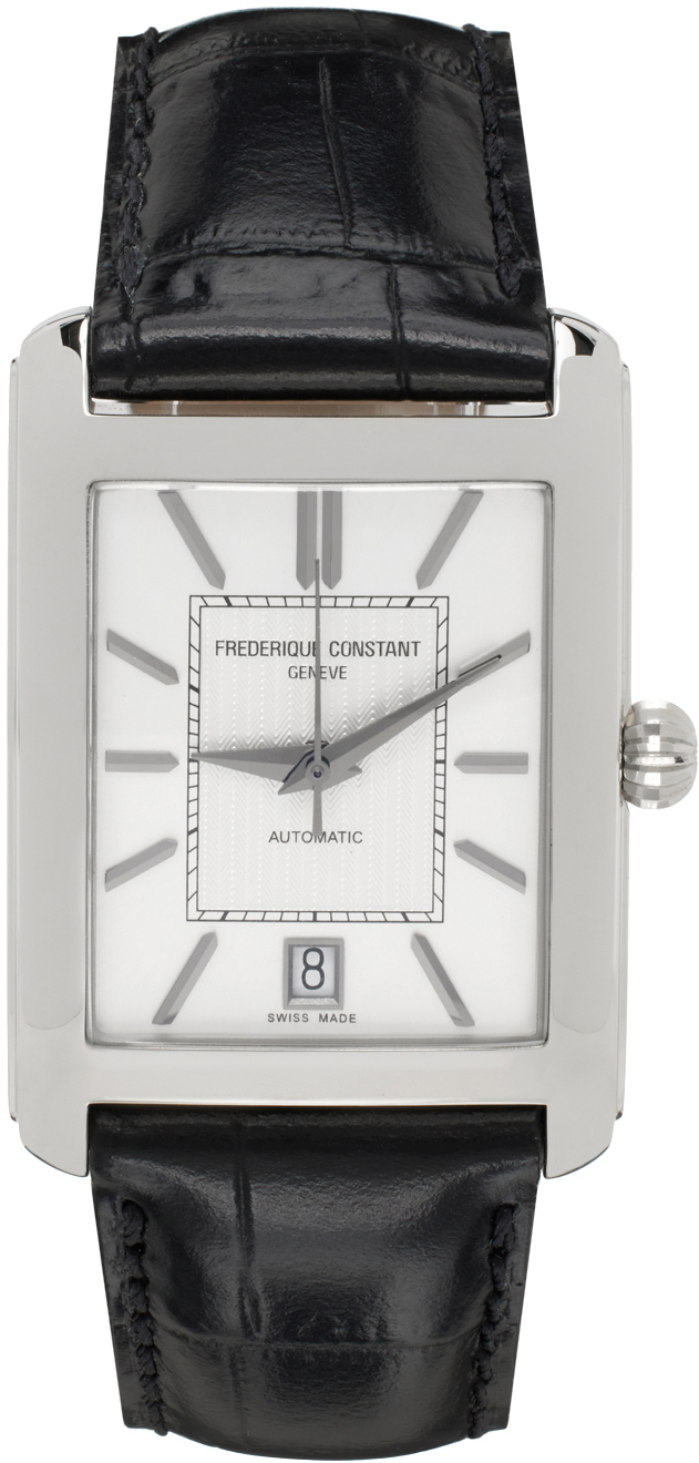 Silver & Black Carrée Watch by Frédérique Constant on Sale