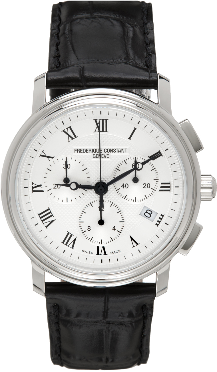 Shop Frederique Constant Black Quartz Chronograph Watch In Black/silver
