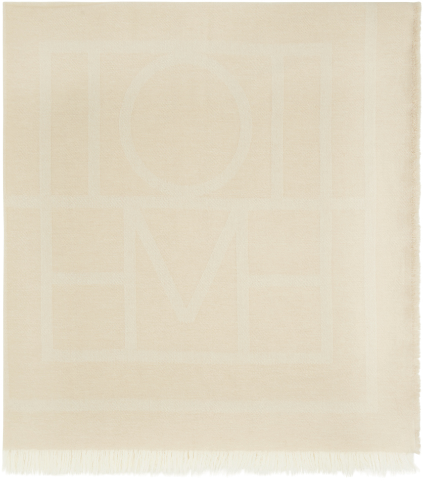 Shop Totême Beige Monogram Wool Cashmere Scarf In 962 Macadamia Mongrm