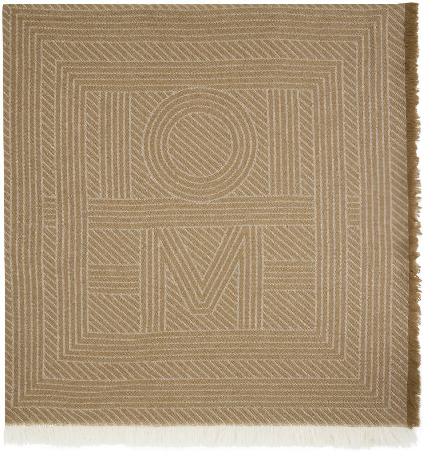 Totême Beige Striped Monogram Wool Scarf In 091 Biscuit