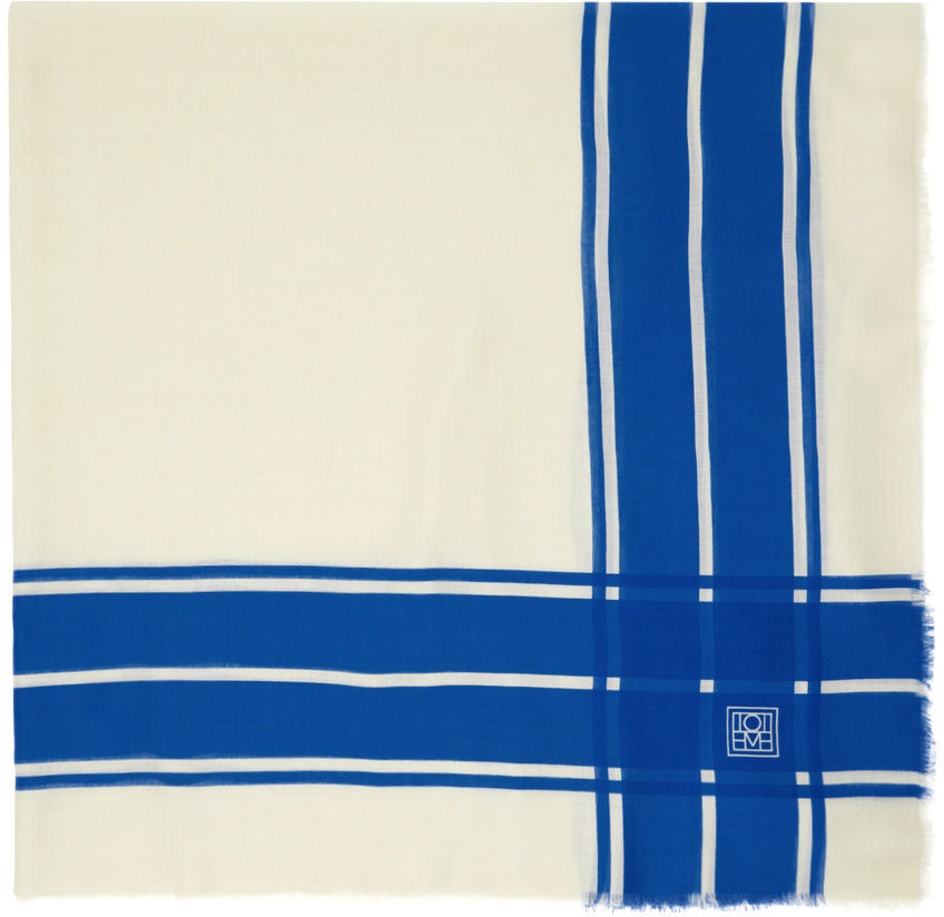Shop Totême Blue & Off-white Wool Silk Blanket Scarf In 100 Blue