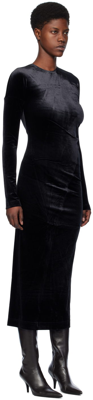 Totême Gathered Stretch-velvet Midi Dress In 001 Black