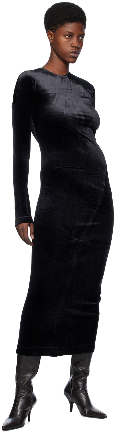 Totême Gathered Stretch-velvet Midi Dress In 001 Black