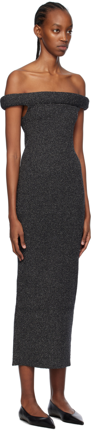 Totême Off-the-shoulder Metallic Textured-knit Maxi Dress In 001 Black